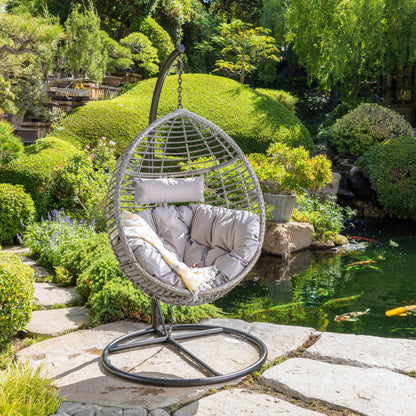 Hanging Basket Chair With Metal Frame And Seat Cushion