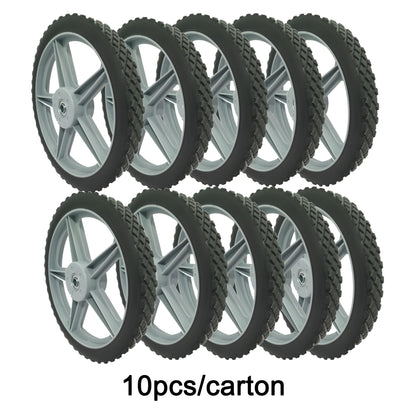 Universal 12" Spoked Plastic Wheel And Tire For Lawn Mowers & Trolley Carts, 10 Pack - Black