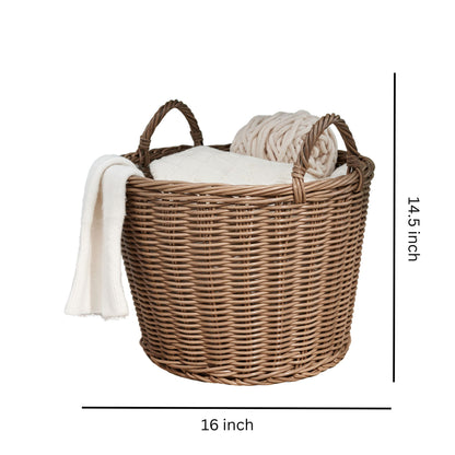 Round Cone Woven Resin Wicker Basket With Handles For Versatile Storage - Walnut Brown