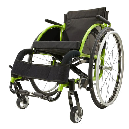 Premium Lightweight Foldable Sport Wheelchair All Body Sturdy & Comfortable 250Lbs Capacity Easy Folding 24" Sports Tires Perfect For Outdoor - Black / Green
