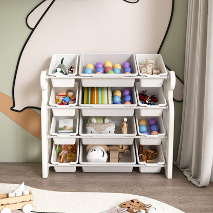 Multi Functional Kids Toy Storage Organizer Cabinet With Hdpe Shelf And 12 Bins - Gray White
