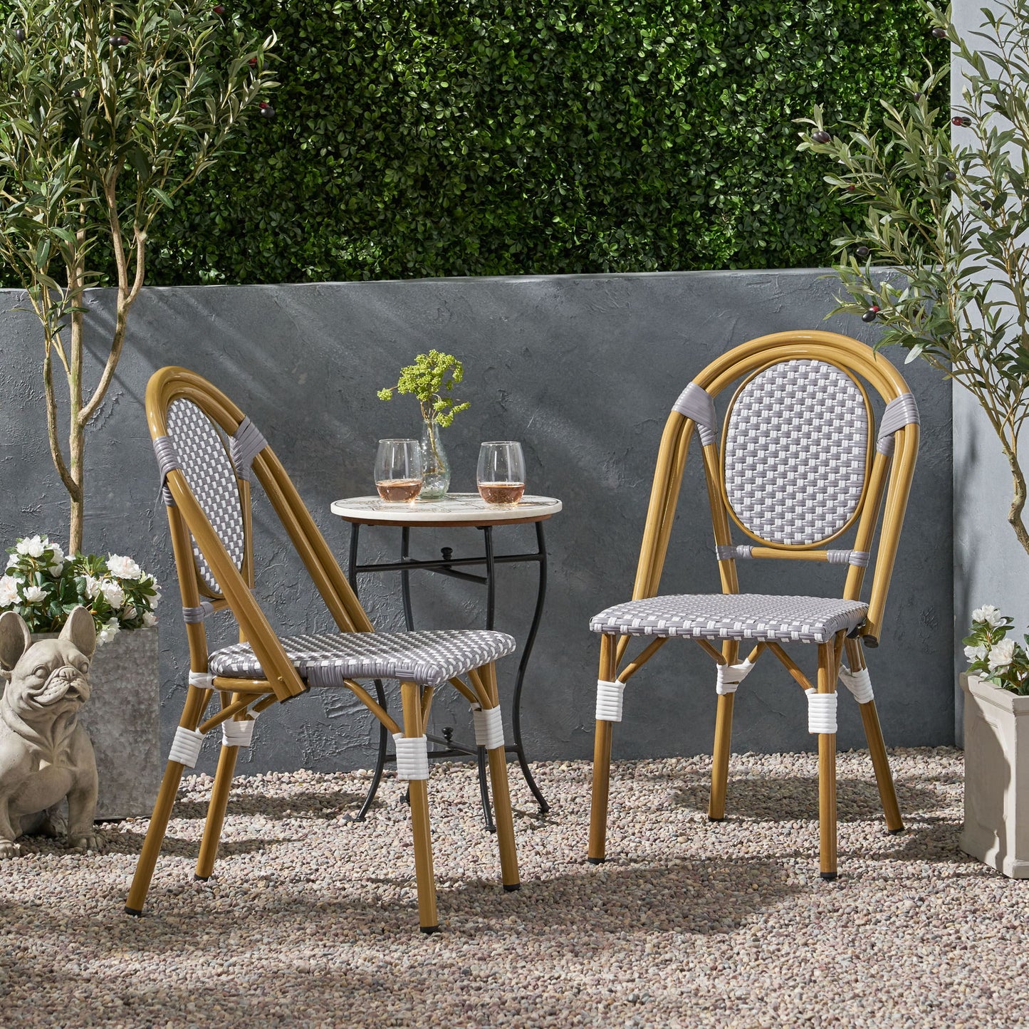 Outdoor Rattan And Aluminum French Bistro Chair Set