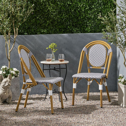 Outdoor Rattan And Aluminum French Bistro Chair Set