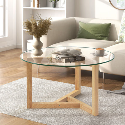 Round Glass Coffee Table Modern Cocktail Table