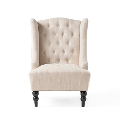 Contemporary Hi Back Club Chair With Wingback Design - Light Beige