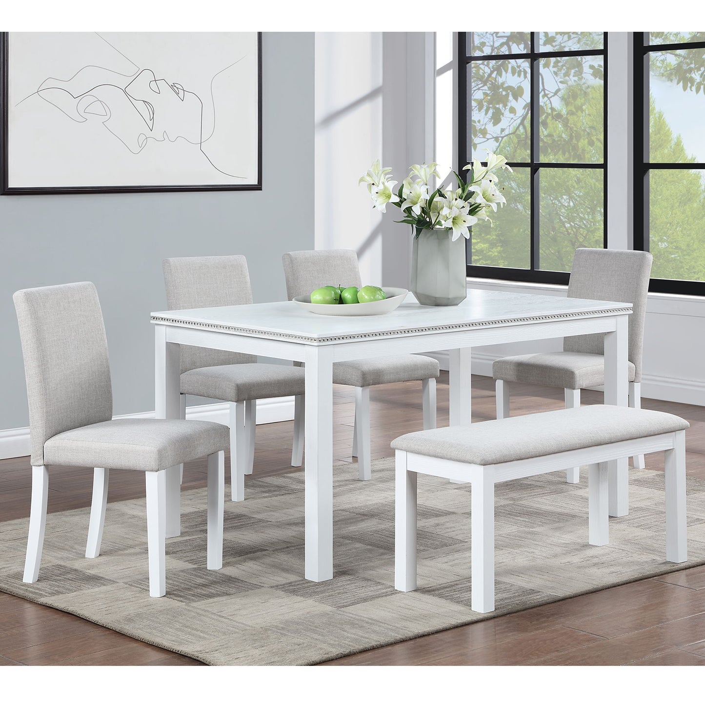 Dining Table Set With Crystal Decoration And Upholstered Chairs