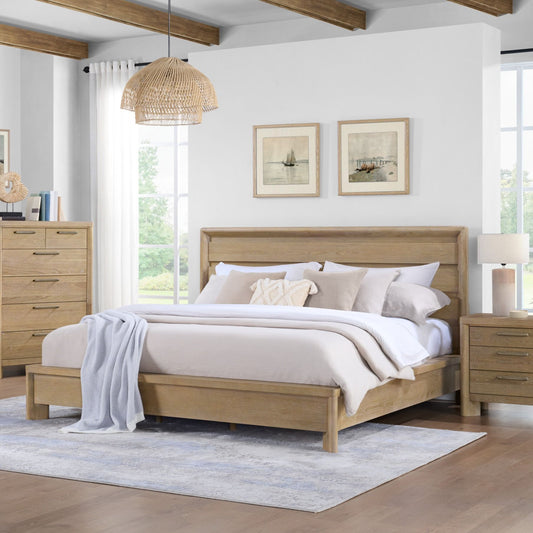 Panel Bed Frame With Unique Headboard And Included Slats