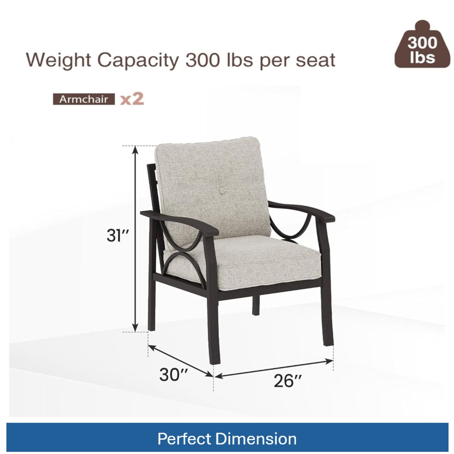 All-Weather Armchairs With Cushions, Modern Sculptural Design (Set of 2)