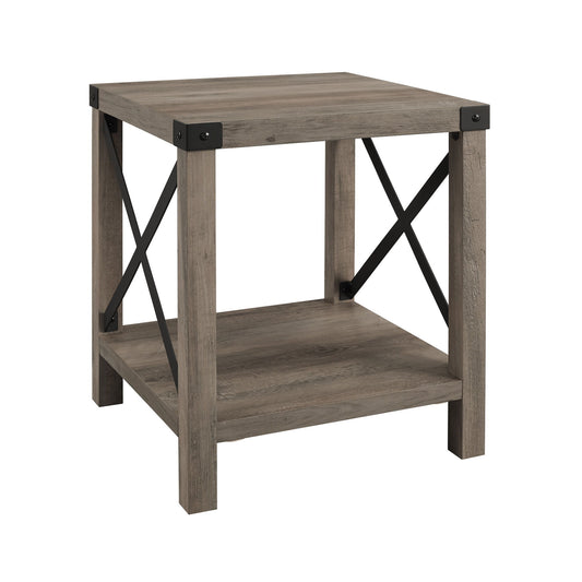 Rustic Industrial X 2 Tier Side Table - Gray Wash