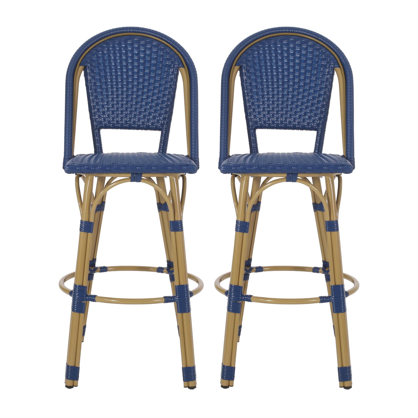 Outdoor Rattan And Aluminum French Barstools (Set of 2)