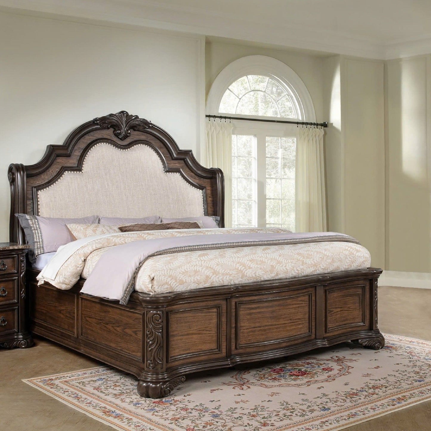 Traditional Style Upholstered Headboard Panel Bed