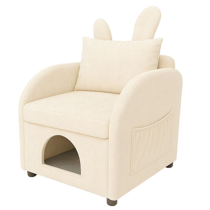 Bunny Ear Pet Friendly Armchair With Hidden Pet House With Storage Pocket For Bedroom & Living Room - Beige