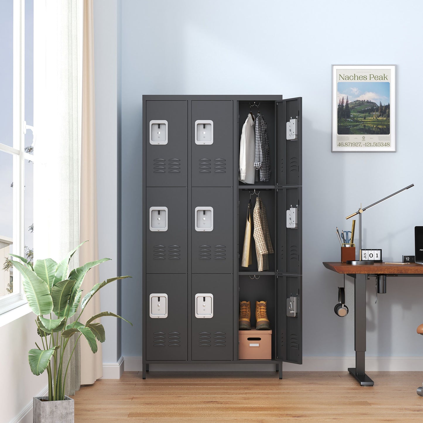 9 Door Lockers With Lock For Secure Storage And - Black