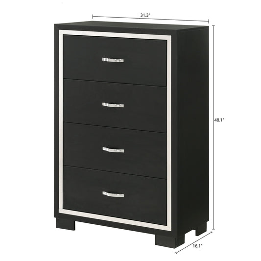 4 Drawer Bedroom Chest With Handles Furniture - Black