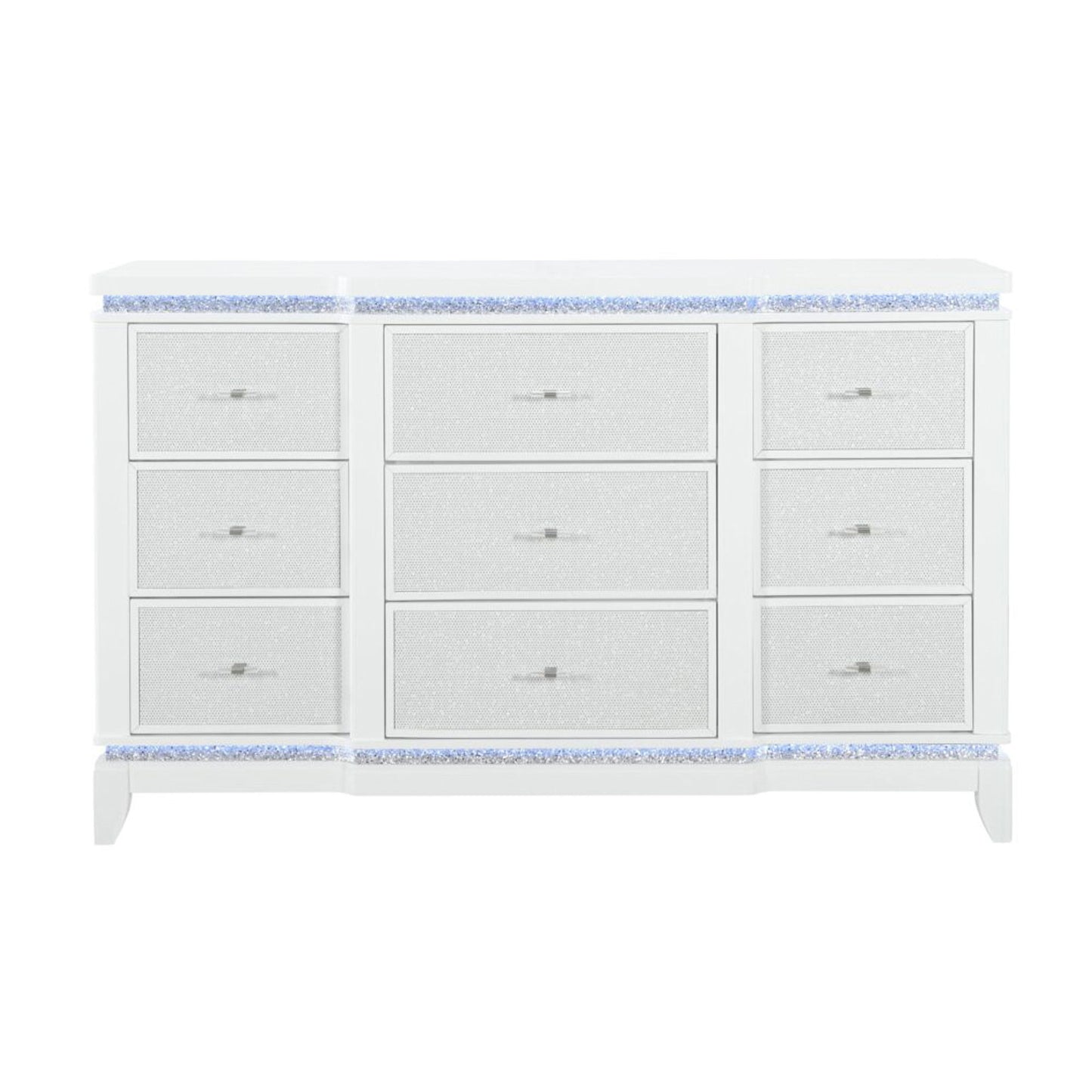 Adalid - Dresser With LED Light And Glittered Drawer Fronts - White