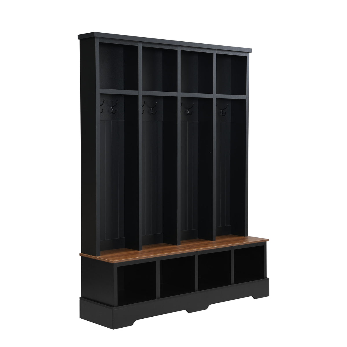 Hall Tree With 8 Hooks, Practical Entryway Bench With Open Compartments