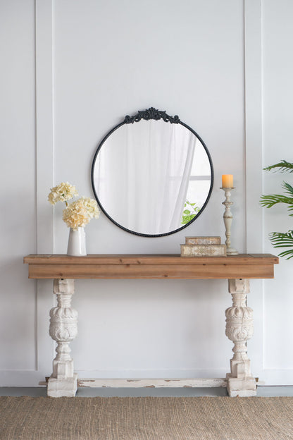 Classic Design Mirror With Baroque Inspired Frame For Bathroom, Entryway Console Lean Against Wall