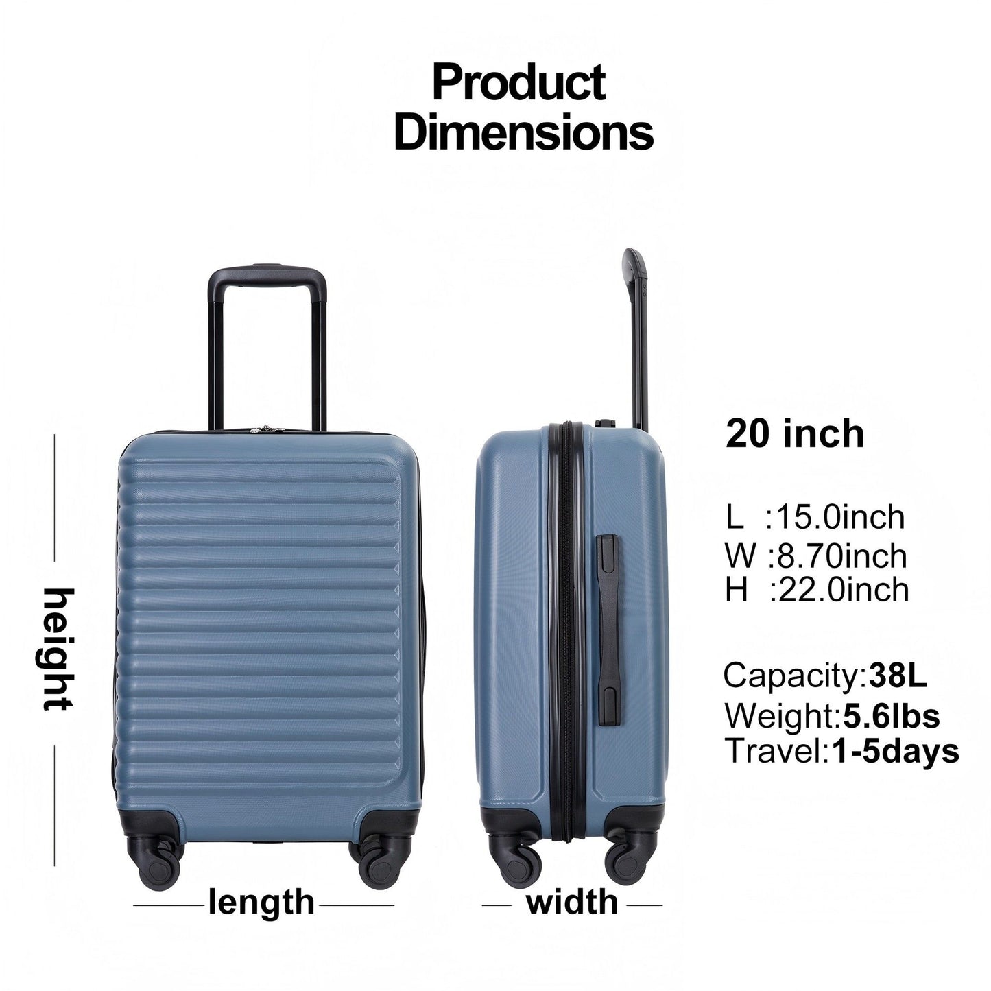 20" Carry On Luggage Lightweight Suitcase, Spinner Wheels