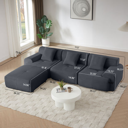 L Shaped Modular Sectional Sofa Corduroy And Movable Ottoman