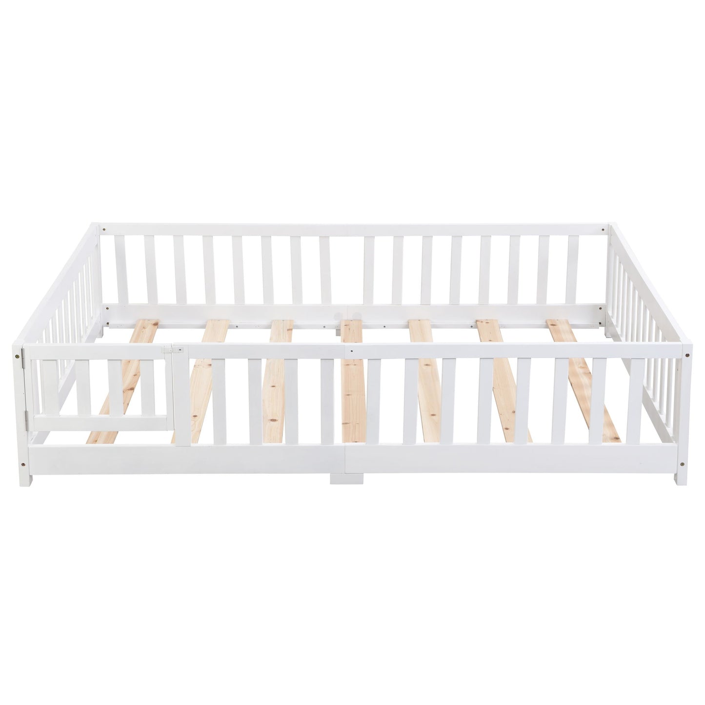 Solid Wood Floor Bed With Door And Fence For Children