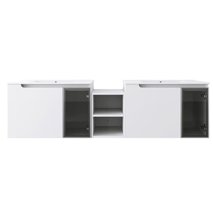 Wall Mounted Bathroom Vanity With Sink, Soft Close Doors, Cabinet & Half Door