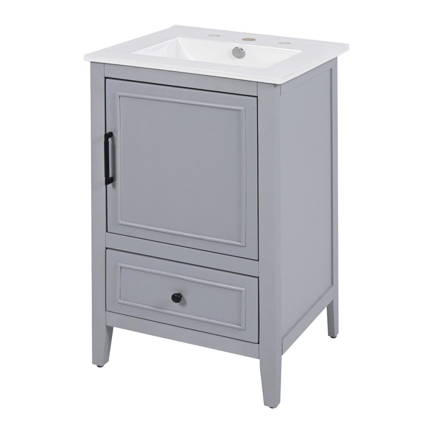 20" Bathroom Vanity With Sink, Bathroom Cabinet With A Door, Door Shelf Storage And Adiustable Foot Pads, A Drawer - Gray