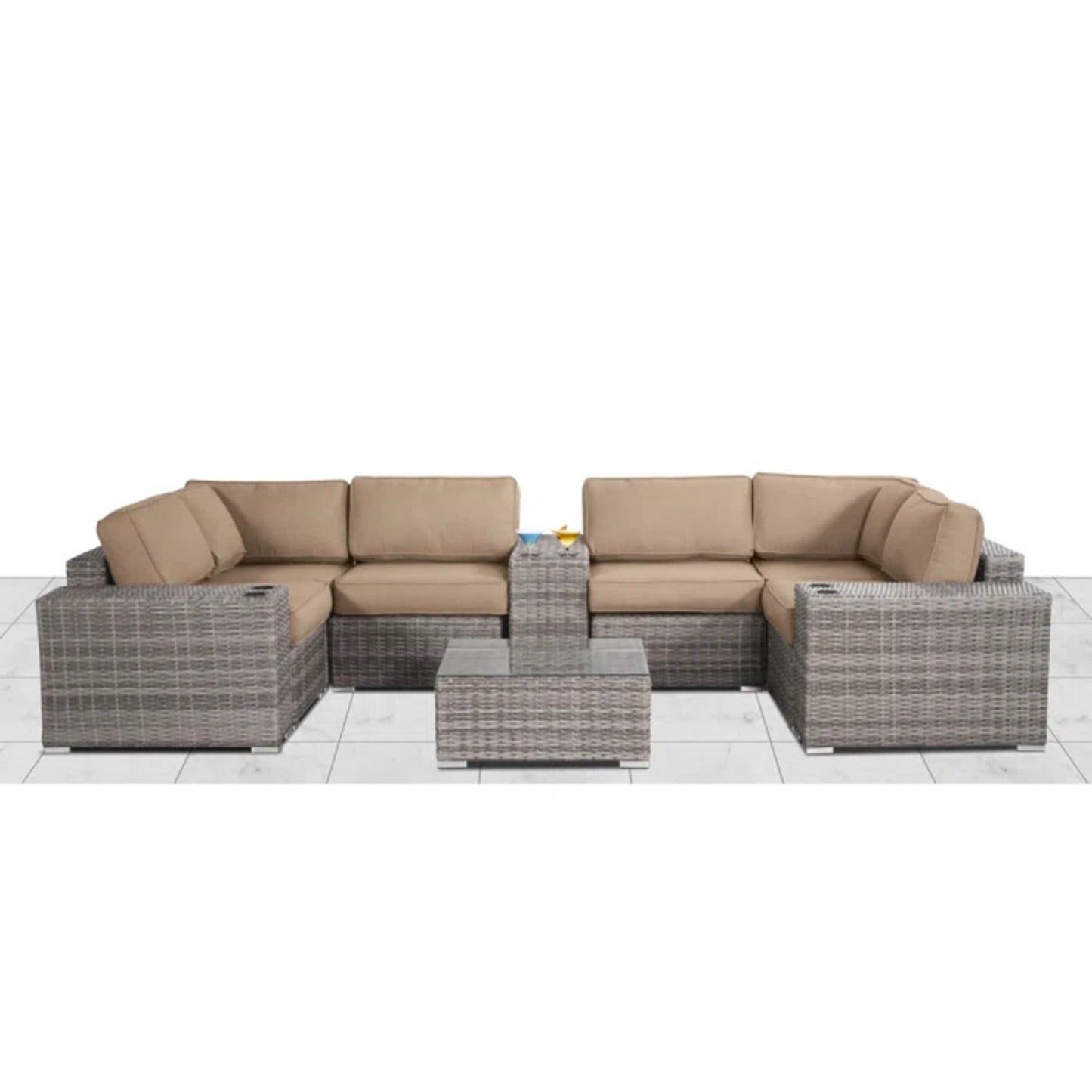 Modern Patio Rattan Sectional Set With Cushions