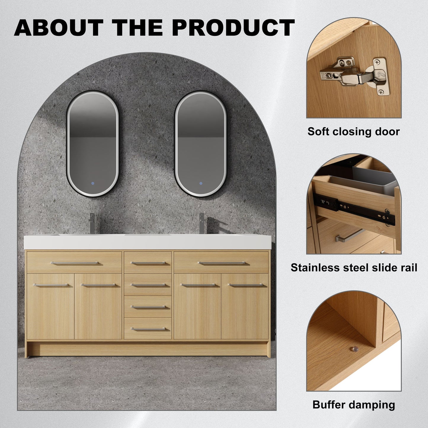 Freestanding Bathroom Vanity With Resin Sink, Soft-Closing Doors And Drawers