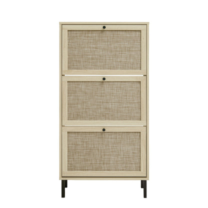 Modern Rattan 3 Door Shoe Rack Cabinet For Entryway