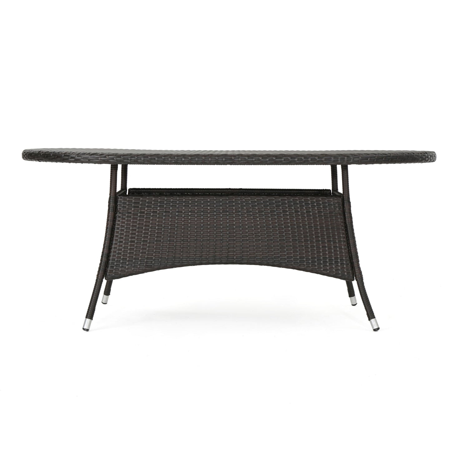 Outdoor Oval Dining Table With Silver Tipped Legs - Brown Multi