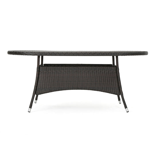 Outdoor Oval Dining Table With Silver Tipped Legs - Brown Multi