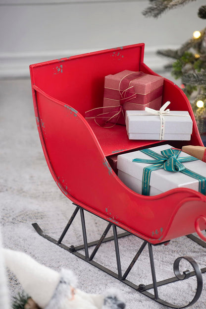 Iron Sleigh Large, Distressed Christmas Santa Sleigh Holiday Decoration