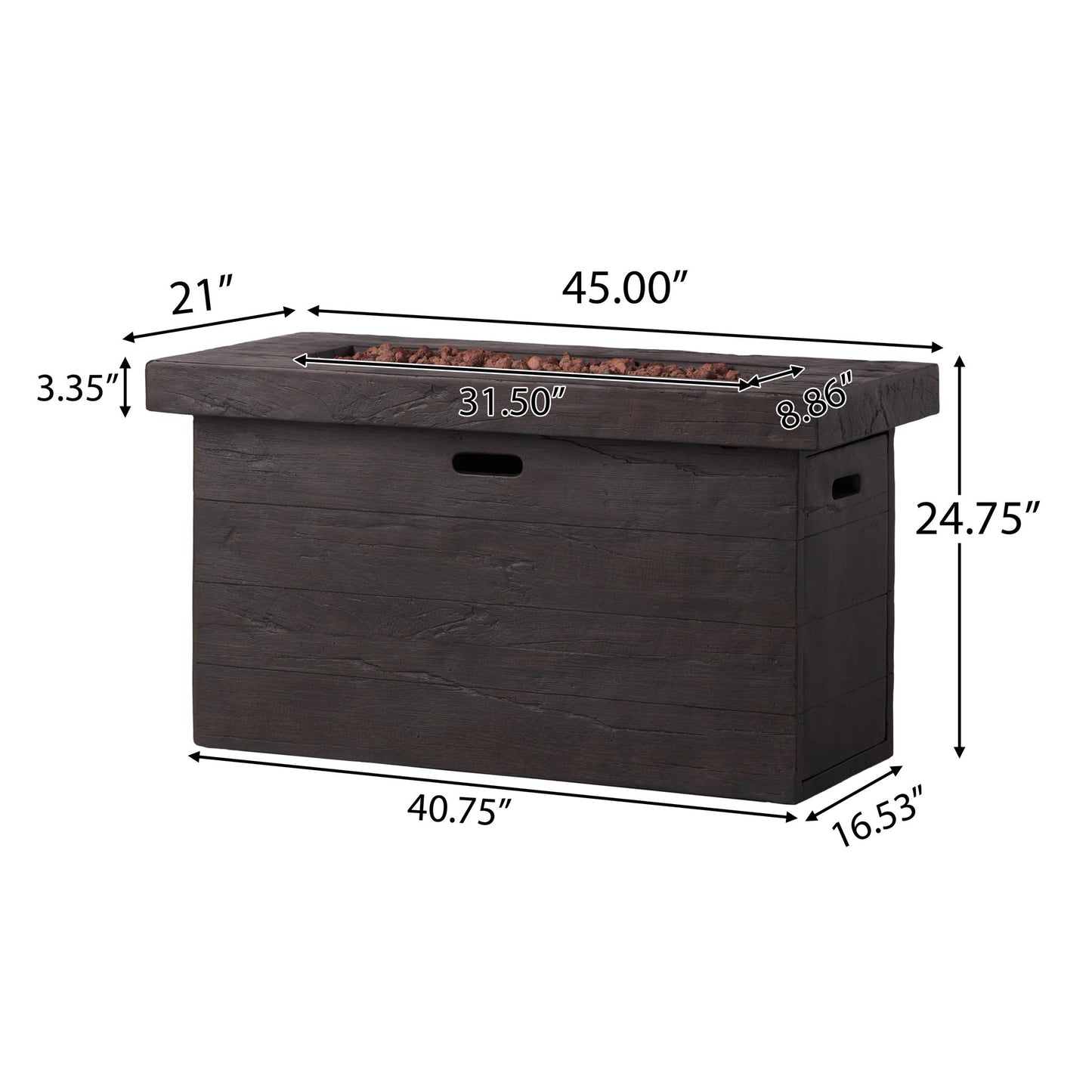 Custer - Rectangular Fire Pit 50, 000 Btu Magnesium Oxide - Brown
