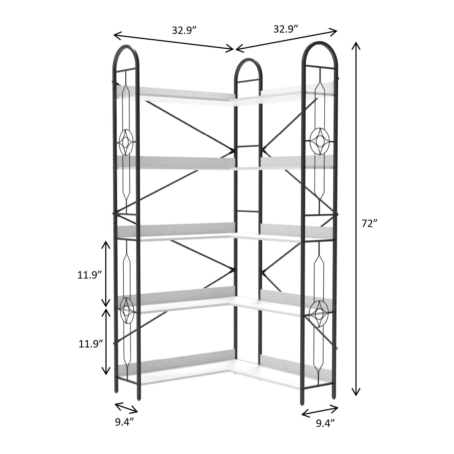Industrial Style Corner Bookshelf With Thickened Iron Frame