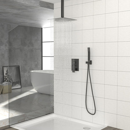 Modern Dual Shower Head System With 16" Ceiling Mount Finish, Stainless Steel And Brass