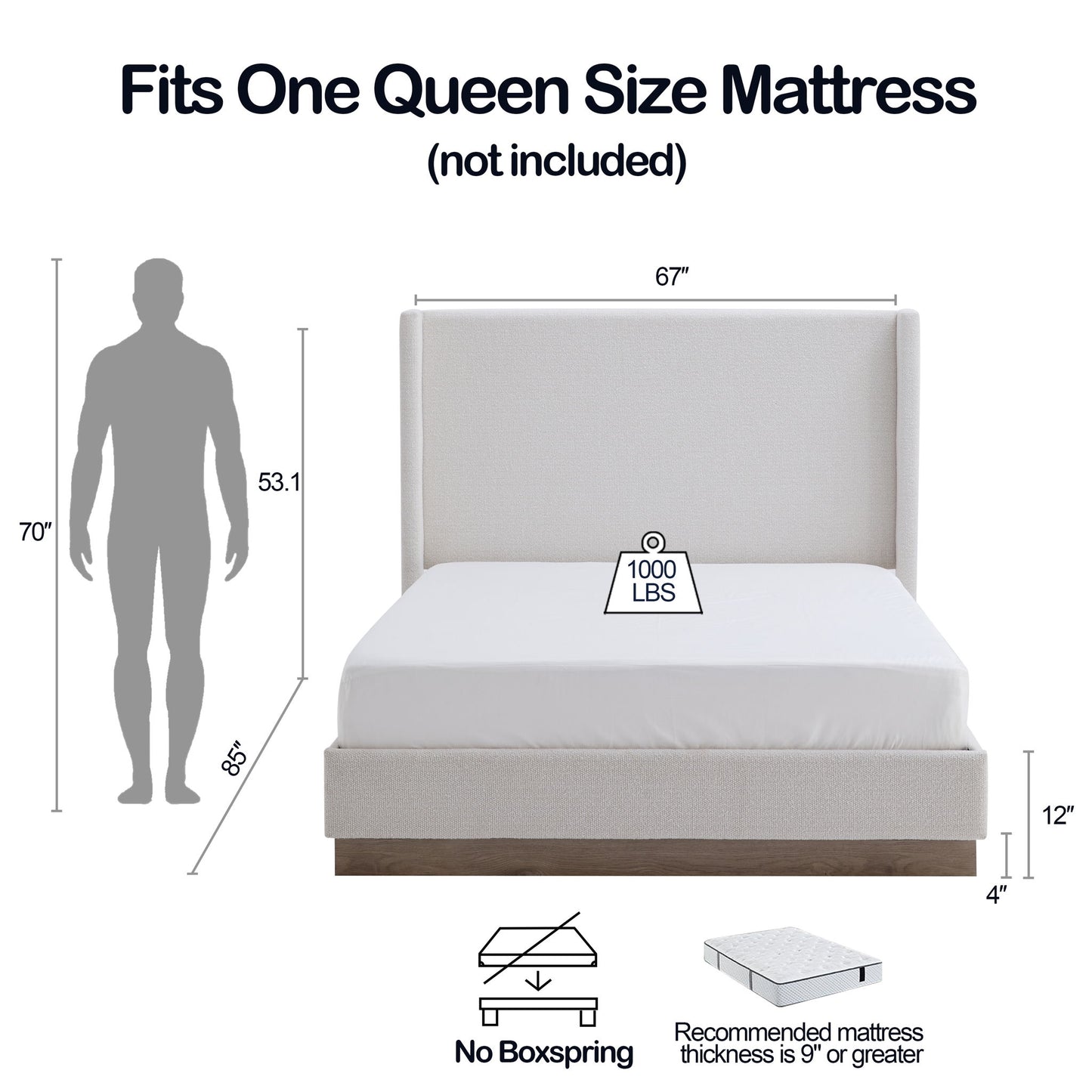 Hosford - Minimalist Upholstered Wingback Bed With Wood Base Platform