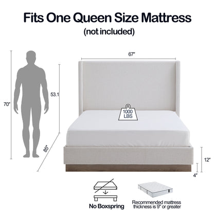 Hosford - Minimalist Upholstered Wingback Bed With Wood Base Platform