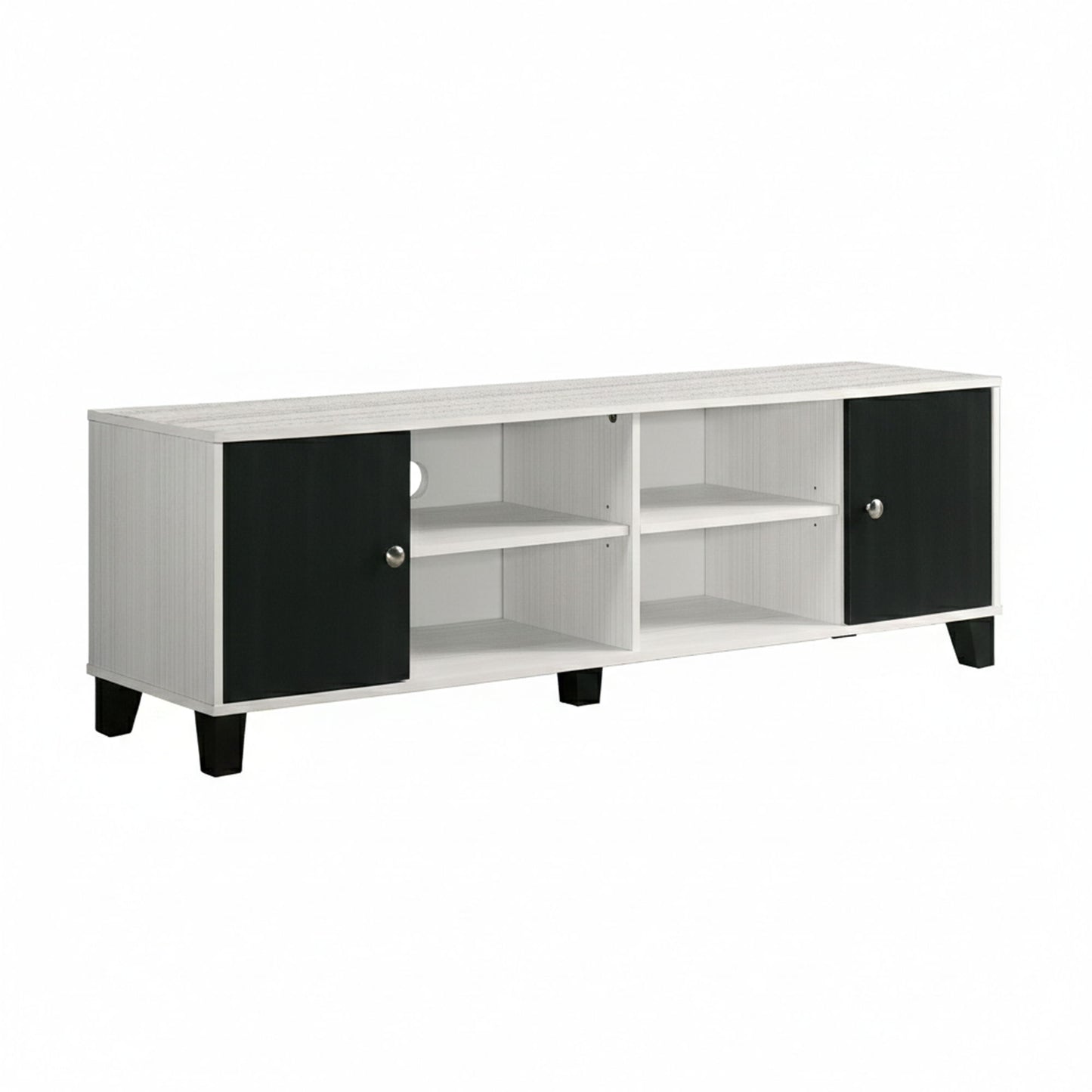 2 Tone TV Stand With Open Shelving And Concealed Storage Living Room Furniture - Black / White