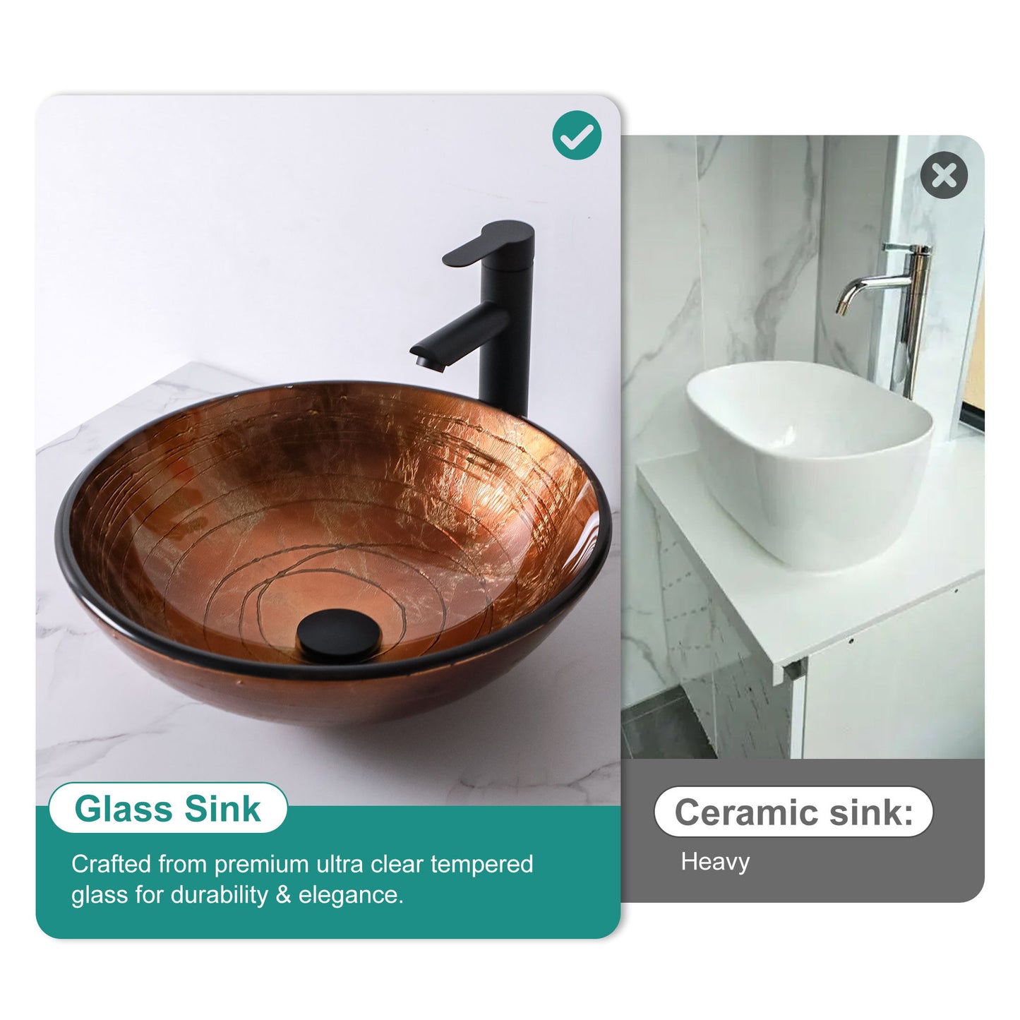 Vessel Bathroom Sink With Pop Up Drain, Round Bowl For Vanity Smooth - Brown