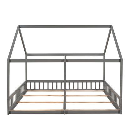 House Platform Beds, 2 Shared Beds, Metal Frame With Guardrails