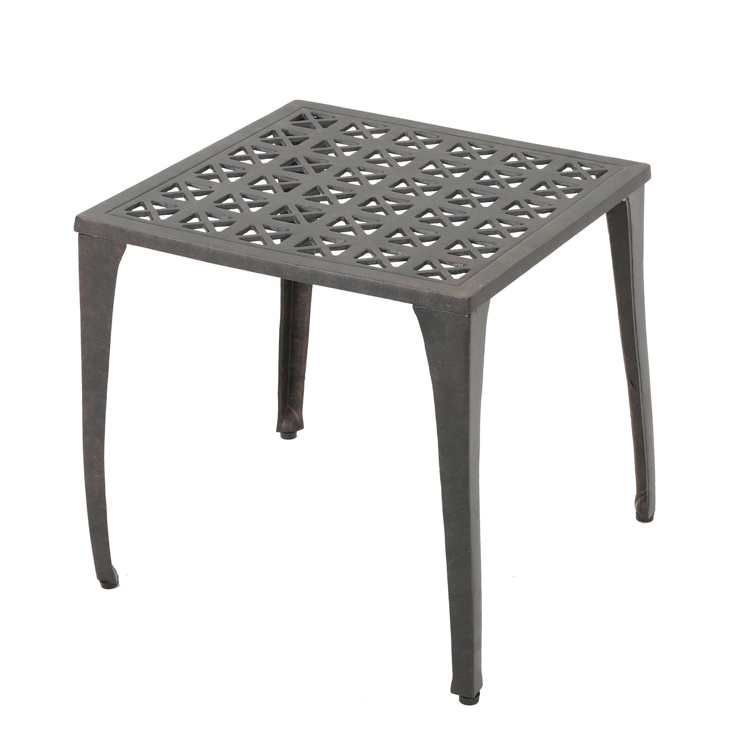 Lunaire - Outdoor Square Cast Aluminum Side Table With Lattice Top And Curved Legs - Bronze