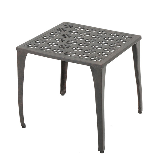 Lunaire - Outdoor Square Cast Aluminum Side Table With Lattice Top And Curved Legs - Bronze