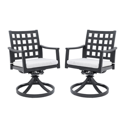 Modern Classic Outdoor Dining Swivel Rockers With Sunbrella Cushion, Lattice Design, Weather Resistant Frame (Set of 2) - Ember Black