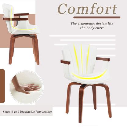 Mid Century Modern Bentwood Swivel Dining Chairs (Set of 2) - White / Walnut