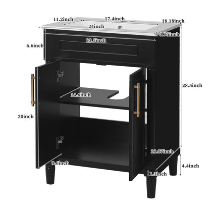Bathroom Vanity With Integrated Sink, 2 Door Cabinet, Single Sink For Small To Medium Bathrooms