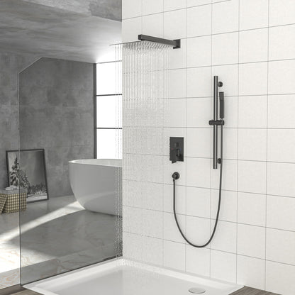 Wall Mounted Shower System With Adjustable Slide Bar And Rough In Valve - Matte Black