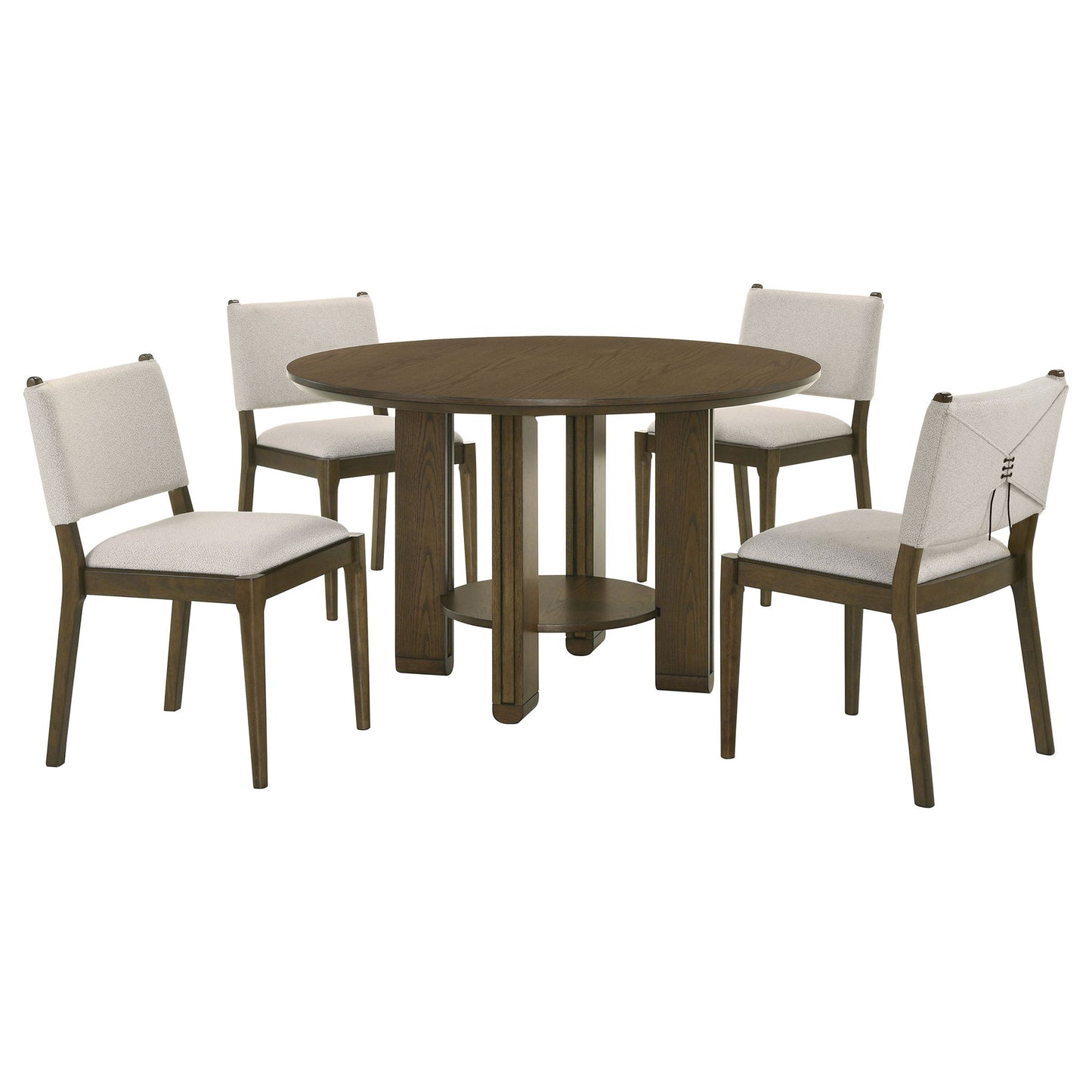 Crispin - 5 Piece Round Dining Table Set With Upholstered Chairs - Brown