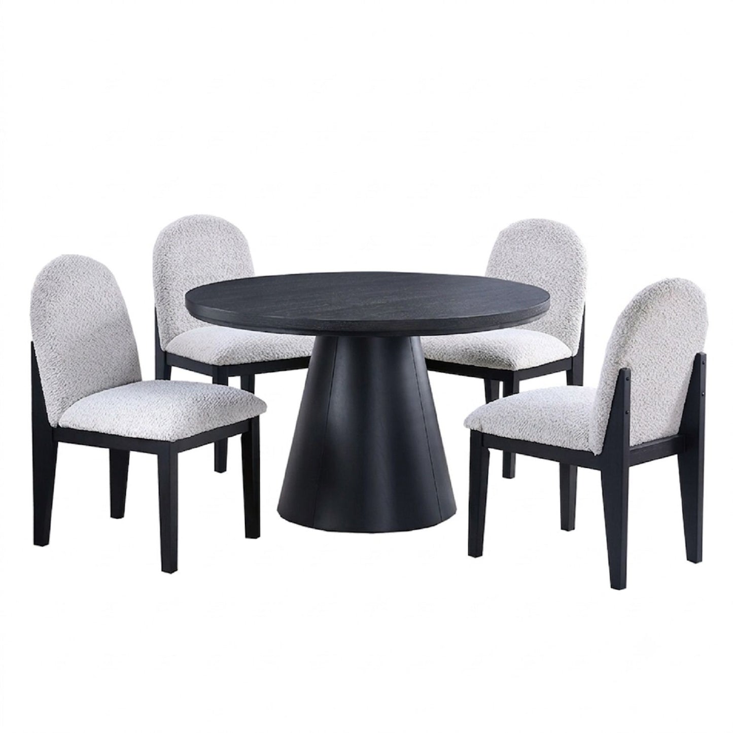 5 Piece Round Dining Set With With Chairs - Black / White