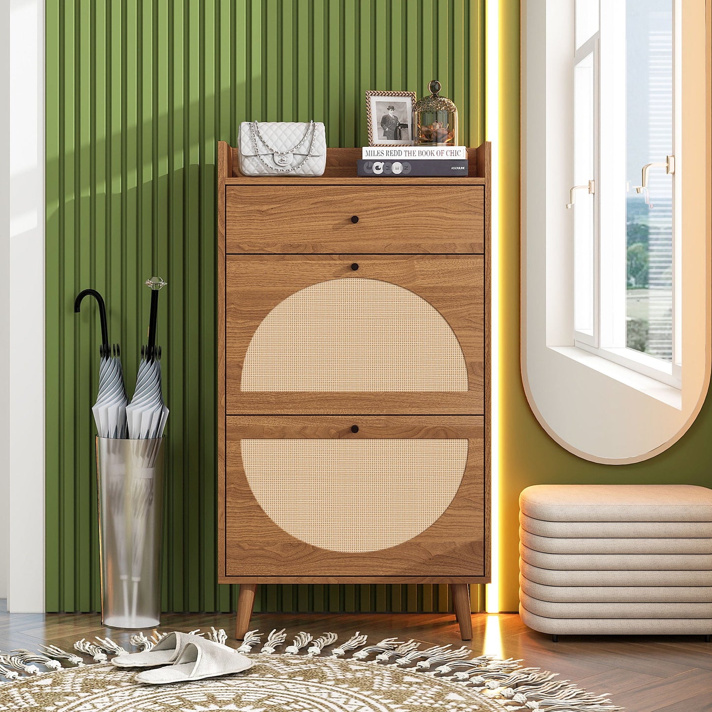 Allen - Rattan 2 Door 1 Drawer Cabinet Shoe Rack For Entrance