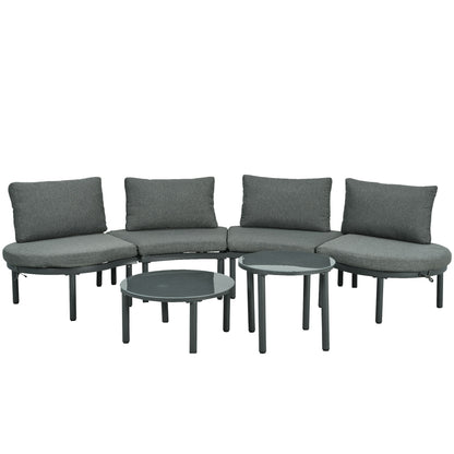 6 Piece Patio Set, Half Moon Outdoor Sectional Sofa With 2 High Low Coffee Tables, 4 Pillows & Cushions